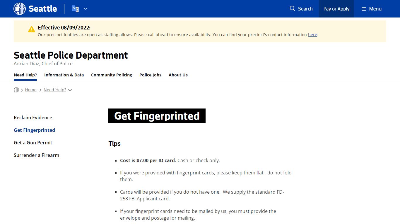 Get Fingerprinted - Police | seattle.gov